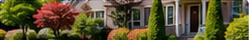 Landscaped green lawn and flower beds